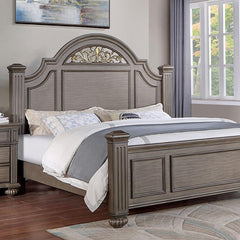 Sun King Size Panel Bed 1pc Contemporary Style Gray Bedroom Furniture Formal Floral Design in Headboard