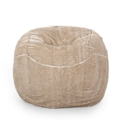 Nebula 5 Foot Rounded Faux Fur Bean Bag, Snow White/ Beige