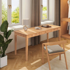 Rhea Modern Farmhouse 1-Drawer Fluted Home Office Writing Desk, Natural Blonde Solid Rubberwood & Rubberwood Veneer