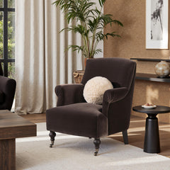 Eden 30" Pleated Sock Arm Accent Armchair Deep Brown Performance Velvet