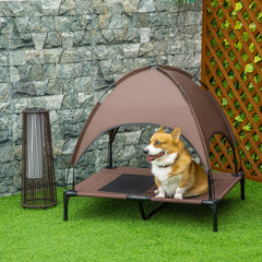 Elevated Portable Dog Cot Pet Bed with UV Protection Canopy Shade, 36 inch, Coffee