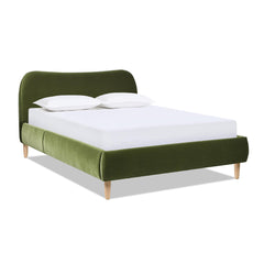 Pinnacle Curved Headboard Upholstered Platform Bed, Queen, Olive Green Performance Velvet
