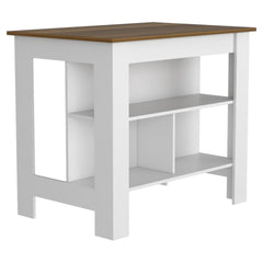 Astyanax Kitchen Island, Four Legs, Three Shelves -White / Walnut