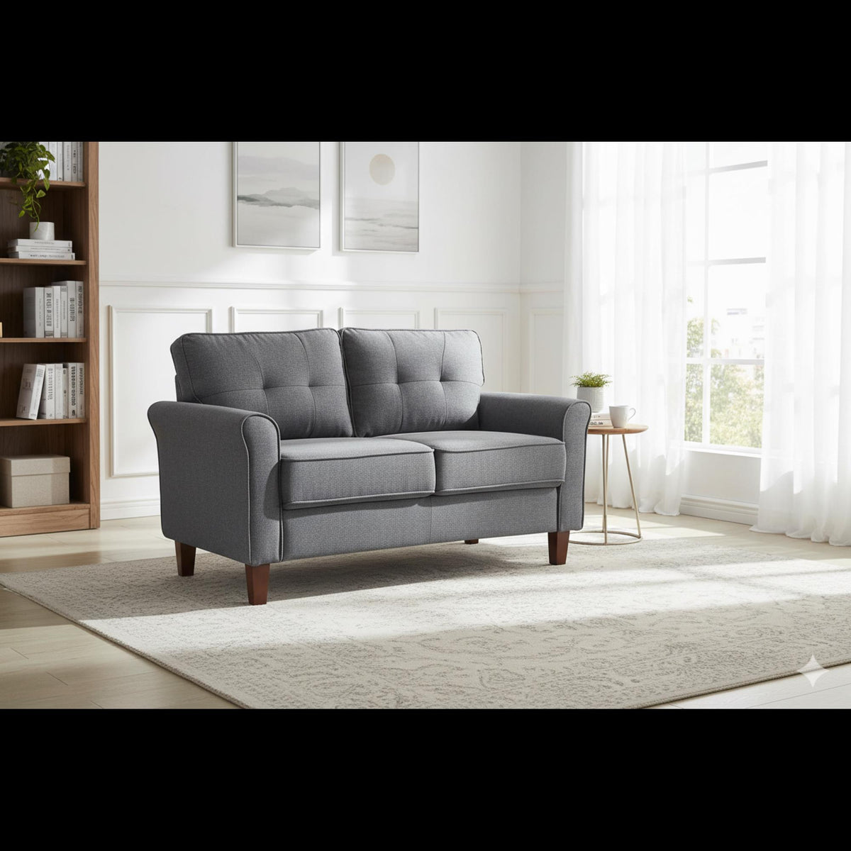 Dark Loveseat Sofa, 2-Seater Couch, Mid-Century Upholstered Sofa for Living Room