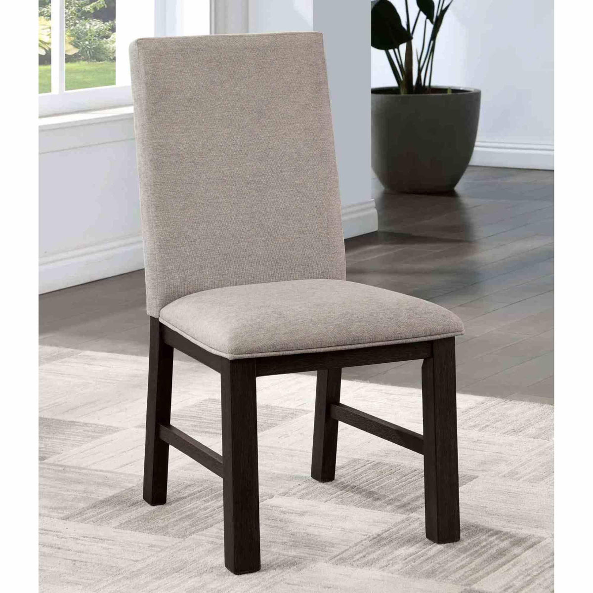 Transitional Style 2pc Side Chair Pleated Back Upholstered Seat Antique Black And Gray Finish Dining Room