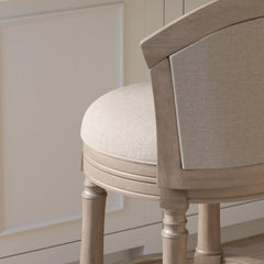 26" Wood Barrel-Back Counter-Height Bar Stool with Swivel and Upholstered Seat and Back, Uptown Gray with Beige Seat and Back, 1PC