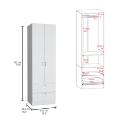 Perseus 76" High Armoire Wardrove Closet with 2 Drawers, Double Door Cabinet , One Shelf and Hanging Rod, Bedroom Clothes Storage Cabinet Organizer