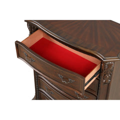 Traditional Style 5-Drawer Chest With metal drawer pulls Made with Wood in Walnut