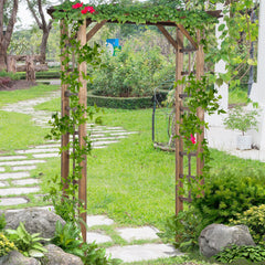 85" Wooden Garden Arbor for Wedding and Ceremony, Outdoor Garden Arch Trellis for Climbing Vines - Carbonized
