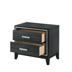 Contemporary Bedroom Furniture Black Finish Nightstand with Two Drawers Wooden 1pc Shimmering Silver Trim Accent