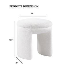 Contemporary Style Teddy Fabric Round Top 1pc Accent Stool Bench Design White Finish Primary Living Room
