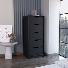 Dresser 42"H, 5 Drawers , Slim Storage Chest of Drawers, Black