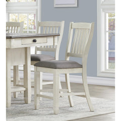 Antique White Finish Wood Counter Height Chairs Set of 2pc Textured Fabric Upholstered Dining Furniture