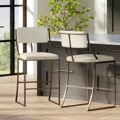 30" Bar-Height Metal Bar Stool with Back, Antique Brass, 1PC