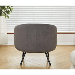 Mid-Century Modern Velvet Accent Chair, Upholstered Barrel Armchair with Metal Legs, Comfy Single Sofa Chair for Living Room Bedroom