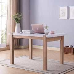 Dining Table Solid Wood Four Leg Posts Two Tone Color Thick Sturdy Hollow Core Construction Table Top