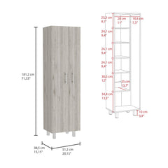 Oasis Cleaning Cabinet, Double Door Cabinet, Four Legs, Five Shelves -Light Gray / White