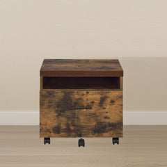 Industrial Style 1pc File Cabinet with Drawer and Shelf Caster Wheels Wooden Weathered Oak Finish, File Storing Unit Home Office Furniture