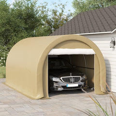 10' x 16' Carport, Heavy Duty Portable Garage Storage Tent with Large Zippered Door, Anti-UV PE Canopy Cover for Car, Truck, Boat, Motorcycle, Bike, Garden Tools, Outdoor Work, Beige