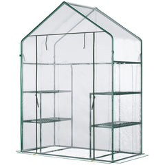 5' x 2.5' x 6.5' Mini Walk-in Greenhouse Kit, Portable Green House with 3 Tier Shelves, Roll-Up Door, and Weatherized Plastic Cover for Backyard Garden, Clear