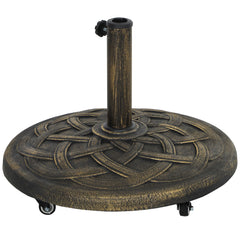 Round Patio Umbrella Base with Wheels, 44 lbs Resin Umbrella Stand Base, Heavy Duty Patio Umbrella Holder for 1.3"/1.5"/1.9" Umbrella Poles for Outdoor, Lawn, Poolside, Bronze