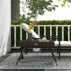 Folding Rattan Side Table, Outdoor End Table, Hand Woven PE Rattan Coffee Table for Balcony, Backyard, Garden, Lawn, Courtyard, Brown