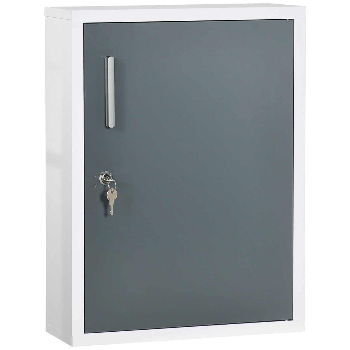 Bathroom Medicine Cabinet with Shelves Inside & On Door, Locking Medical Cabinet for Child & Pet Safety, First Aid Bathroom Wall Cabinet, White and Grey