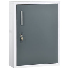 Bathroom Medicine Cabinet with Shelves Inside & On Door, Locking Medical Cabinet for Child & Pet Safety, First Aid Bathroom Wall Cabinet, White and Grey