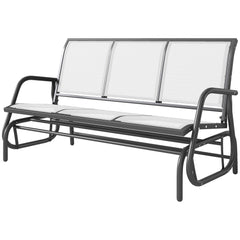 3-Person Outdoor Patio Glider Bench, Porch Glider Swing with 3 Seats, Breathable Mesh Fabric, Metal Frame, Cream White