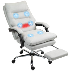 Microfibre Massage Office Chair, Heated Reclining Chair with Footrest, Double-tier Padding, Swivel Wheels, Light Gray