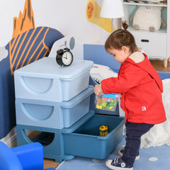 Qaba 3 Tier Kids Storage Unit, Toy Organizers and Storage with 3 Drawer Chest for Kids Bedroom Nursery Kindergarten Living Room for Boys Girls Toddlers, Blue