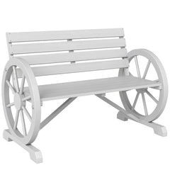 41" Wooden Wagon Wheel Bench, Rustic Outdoor Patio Weather Resistance Furniture, 2-Person Slatted Seat Bench with Backrest, Light Gray