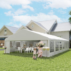 23' x 39' Large Outdoor Carport Canopy Party Tent with Removable Protective Sidewalls & Windows, White