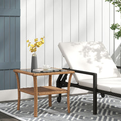 Rattan Side Table, Outdoor End Table with Storage Shelf, Aluminum Frame Square, Coffee Table with Tempered Glass Top, Sand