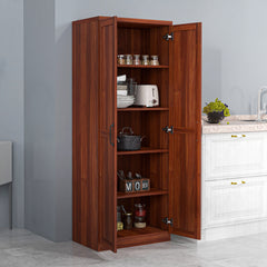 63" Kitchen Pantry Storage Cabinet with Doors and Shelves, Tall Kitchen Cabinet with 2 Doors and 5-tier Shelving