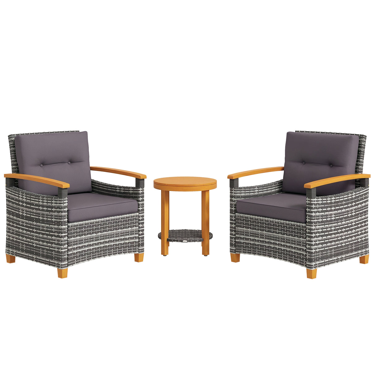 Outdoor Bistro Set Wicker Patio Furniture with Cushions for Porch, Backyard, Garden, Gray
