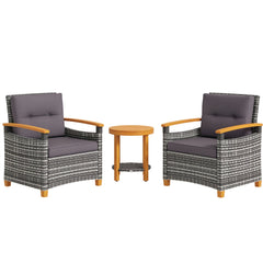 Outdoor Bistro Set Wicker Patio Furniture with Cushions for Porch, Backyard, Garden, Gray