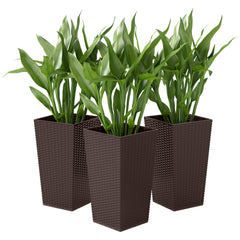 Tall Planters for Outdoor Plants Set of 3, 24 In Taper Planters with Drainage Holes, Rattan Decor Plant Pots for Indoor Outdoor Front Porch Patio Backyard, Brown