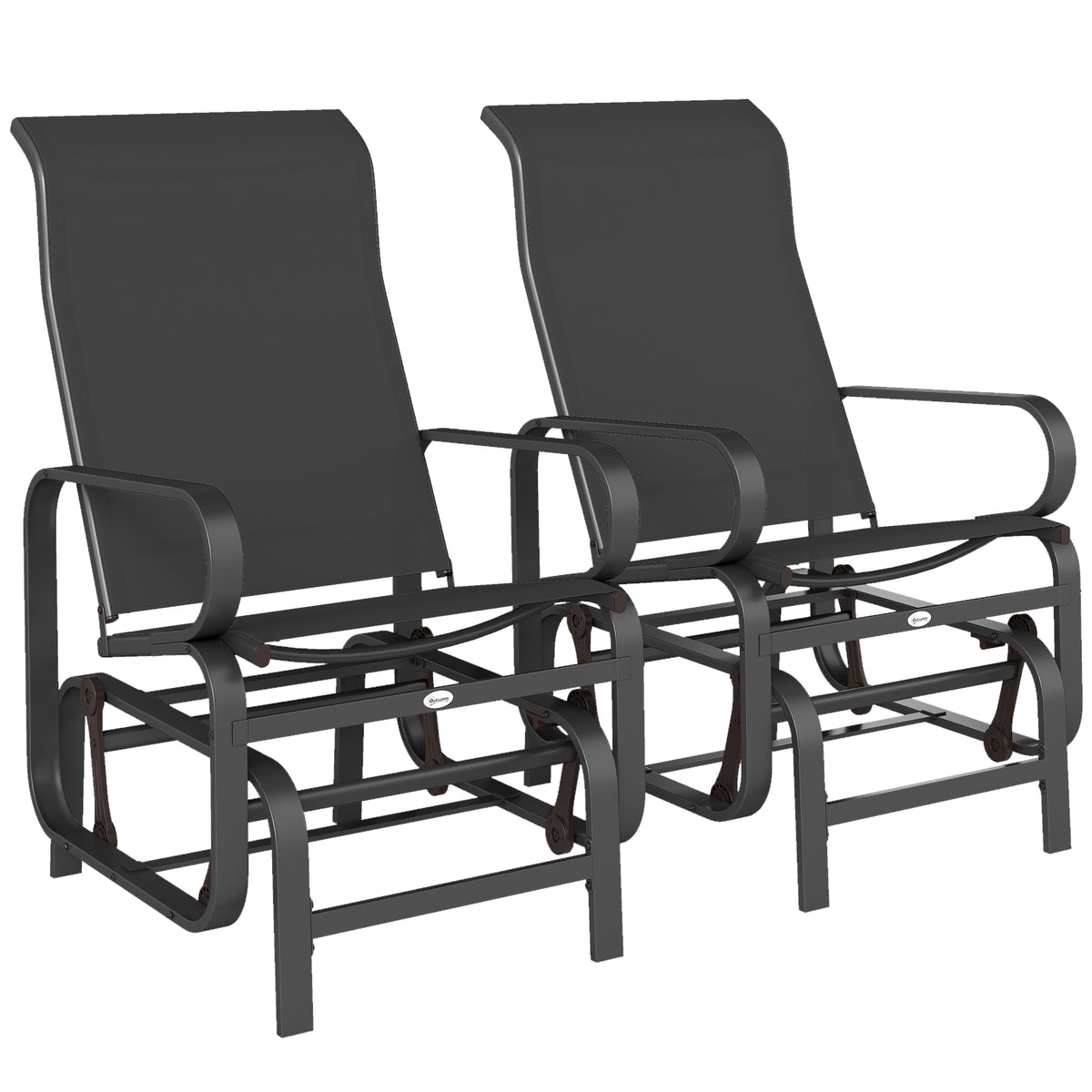Gliding Lounger Chair Set of 2, Single Rockers with Lightweight Metal & Mesh Construction, Black
