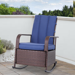 PE Rattan Rocking Recliner with Footrest, Blue