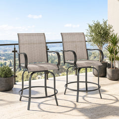 Outdoor Bar Stools Set of 2, 360° Swivel Bar Height Chairs, 26.75" x 29.5" x 48.5", Tan