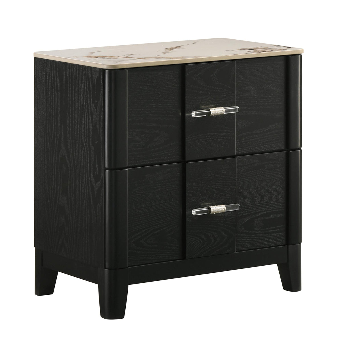 Mars Modern Nightstand with Sintered Stone Top & Smooth Drawer Glides in Black