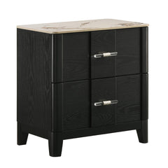 Mars Modern Nightstand with Sintered Stone Top & Smooth Drawer Glides in Black