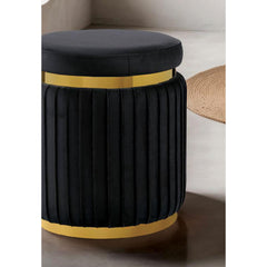 Black Finish Contemporary Style 1pc Round Accent Stool Stainless Steel Gold Trim Velvet Fabric Primary Living Room