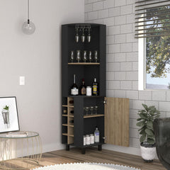 Asteroid Bar Single Door Cabinet Two Shelves, Ten Built-in Wine Rack, Two Interior Shelves, Black / Pine
