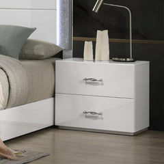 Contemporary Style 1pc Nightstand Stainless Steel High Gloss Finish Acrylic Handles White Finish Bedroom Furniture