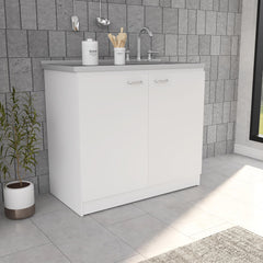 Pandora Sink, Double Door Cabinet, Two Shelves, White