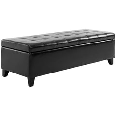 51" Ottoman Storage Bench, Faux Leather Storage Chest with Lift Top, Tufted Ottoman for Living Room, Entryway, Black