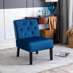 Venus 53" 2Piece Living Room Armless Button Tufted Pattern Accent Chair with Velvet Fabric and Premium High Density Foam Cushion, Dark Blue