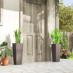 23.6 Inch Tall Planters for Outdoor Plants, Set of 2 Plastic Flower Pots with Drainage Holes, Brown